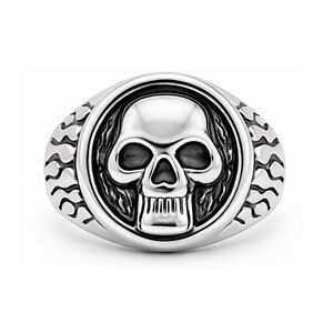 NEW Retro SS Skull Flames Signet Ring - Size 9